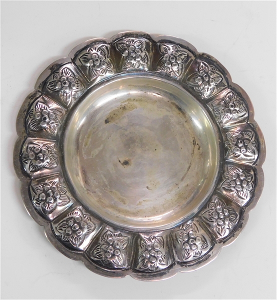 Sanborns of Mexico Sterling Silver Miniature Round Tray - Floral Details - 4 1/2" across - 96.4 Grams