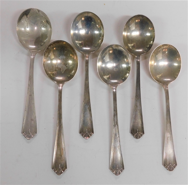 Set of 6 Watson "Martha Washington" 1912 Sterling Silver Round Bowl Soup Spoons -No Monogram - 7" - 247.1 grams