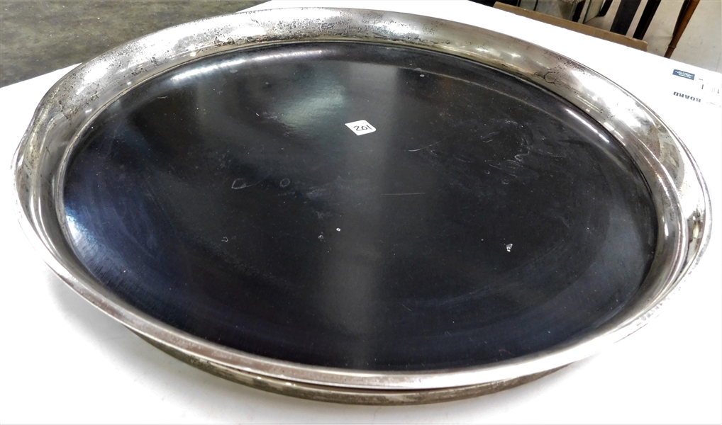 Large Round Gorham Sterling Silver Rimmed Laminate Cocktail Tray - 16" Across - Slight Bend on One Edge 
