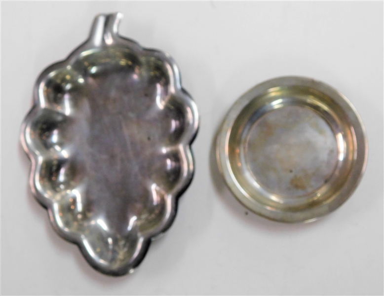 Sterling Silver Leaf Shaped Tray and Sterling Silver Round Dish - Leaf Measures 6 1/4" long by 4 1/2" wide - 140.0 Grams