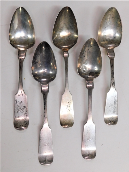 5 Coin Silver Tablespoons - 8" long 261 Grams