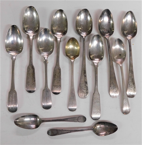 12 Coin Silver Spoons Assorted Makers - 214.4 Grams
