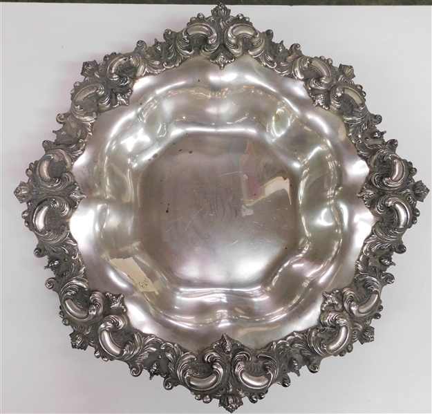 Outstanding Sterling Silver Large Bowl - #2971  16" across 3" high - Weighs  1068.3 Grams - Monogrammed Center