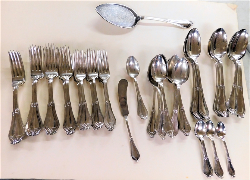 64 Pieces of Tiffany & Co. E.P. Flatware including Forks, Spoons, and Server