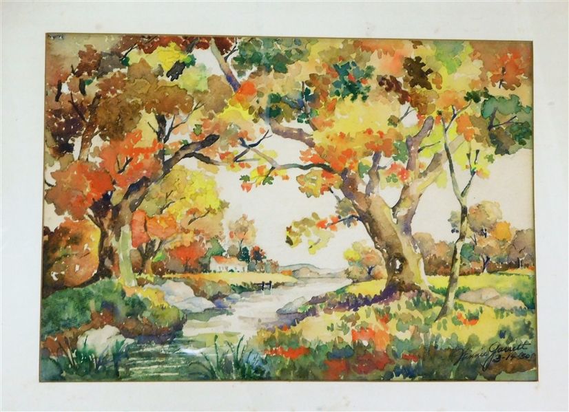 Winnie Garrett Watercolor Painting Dated 3/14/50 - Framed and Matted - Frame Measures 24" by 20"