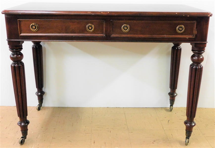 Nice Leather Top writing Desk - Reeded Column Legs - Finely Dovetailed Drawers - 29 1/2" high 41" by 20 1/2"