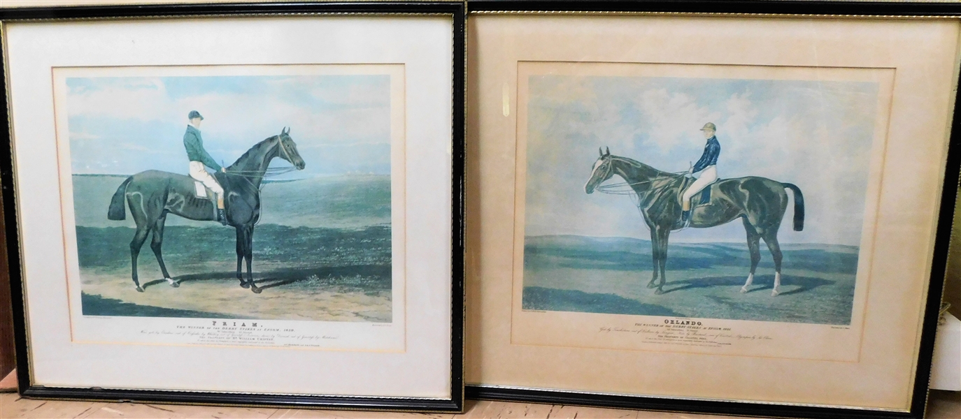 Pair of "Derby Stakes at Epsom" Engravings - "Priam" Engraved by R.G. Reeve and "Orlando" Engraved by C. Hunt - Framed and Matted - Frame Measures 21" by 25"
