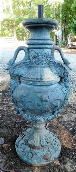 Metal Urn Style Garden Fountain with Double Swan Handles - 32" tall not including pipe