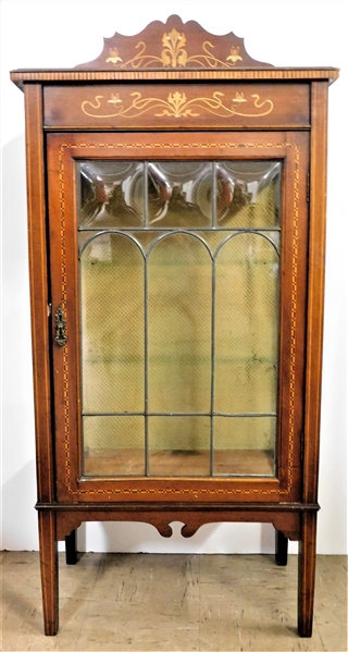 Nice Inlaid Cabinet with Leaded Glass Door - 3 Bowed Glass Panels - No Shelves - Cabinet Measures 41" tall 22" by 14"  - 48" tall including Backsplash