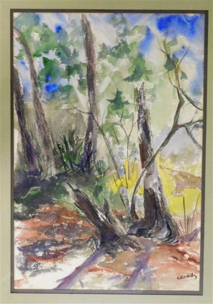 Artist Signed Canady Watercolor of a Forest - Framed and Matted - Small Chip in Frame - See Photo - Frame Measures 31 1/2" by 24"