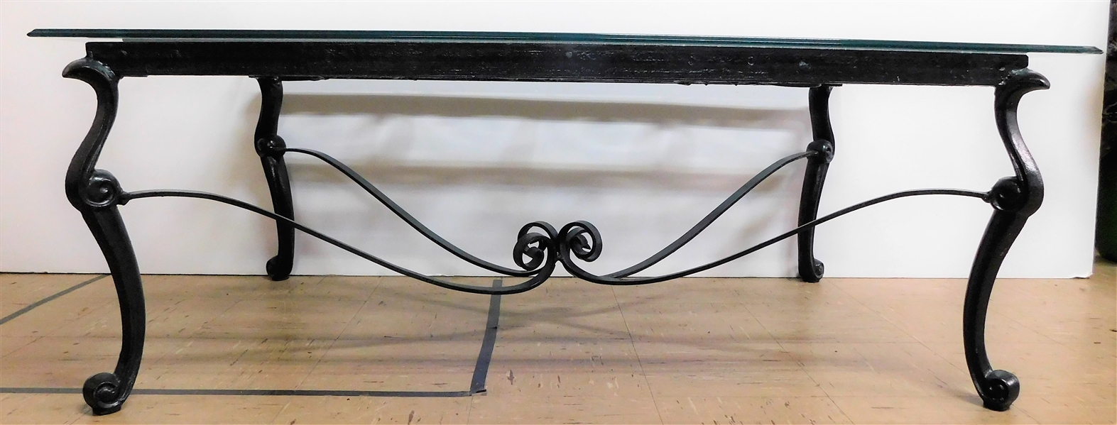 Heavy Iron and Glass Coffee Table 18" 47" by 30 1/2"
