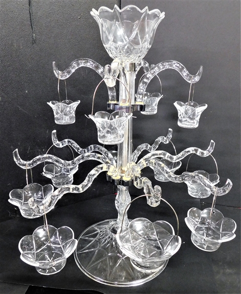 Outstanding Crystal Epergne - 12 Crystal Branches with Suspended Crystal Bowls - 27 1/2" Tall 24" Across at Widest Part