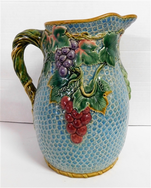 Large Majolica Pitcher - 11 1/2" tall 10" Spout to Handle