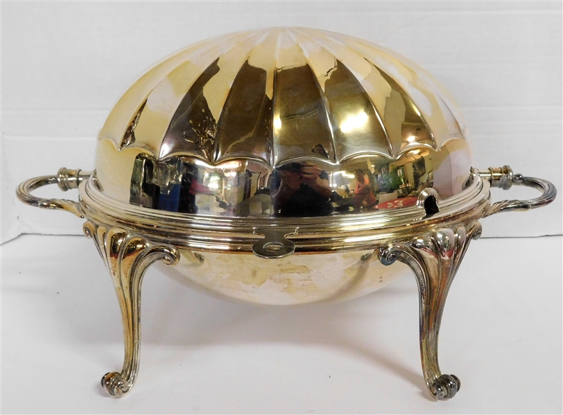 Antique Elkington & Co. Silver Plated Revolving Serving Dome with 2 Inserts - 8" tall 15" by 9"