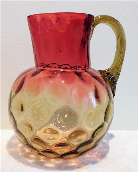 Amberina Coin Spot Pitcher with Ribbed Applied Handle - 9" tall 6" Spout to Handle