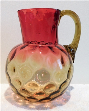 Amberina Coin Spot Pitcher with Ribbed Applied Handle - 9" tall 6" Spout to Handle
