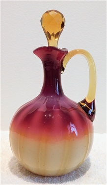 Rare Plated Amberina  Ribbed Cruet with Faceted Stopper - - New England Glass Company- Applied Handle 7" tall 4" at Widest