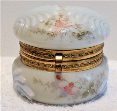 Signed Wavecrest Puffy Hinged Small Box - Overall Floral Decoration - 3" Tall 3 1/2" wide