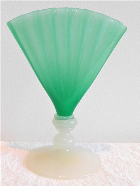 Unsigned Steuben Green Fan Vase - 6 1/2" tall 