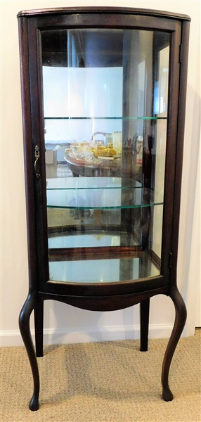 Mahogany Bowed Front Curio Cabinet with Glass Shelves Cabriole Legs - Mirrored Back - 54" 22" by 14"