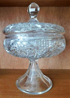 Large Cut Glass Covered Compote 12" tall 
