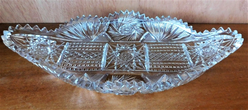 Heavy Cut Glass Oval Dish 14" by 7 1/2"