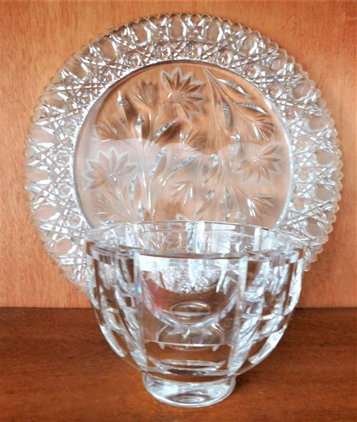 Orrefors Bowl 4 3/4" Across and Cut Glass Floral Plate 10 1/4"
