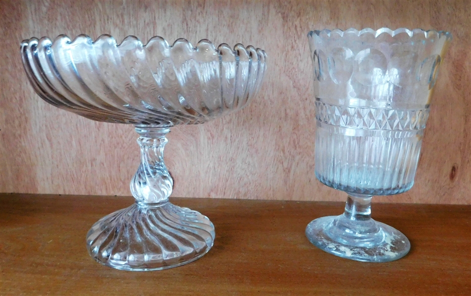 Crystal Swirl Compote and Crystal Celery Dish - 7 3/4" Tall 