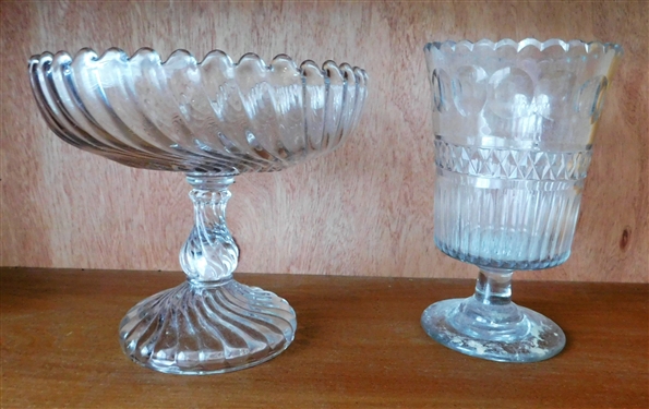 Crystal Swirl Compote and Crystal Celery Dish - 7 3/4" Tall 
