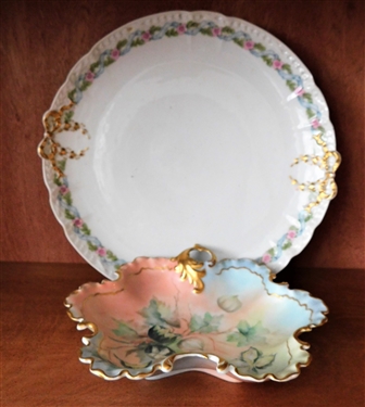 Haviland Cake Plate with Bow Handles 12" and Hand Painted RC Bowl 8 1/4"