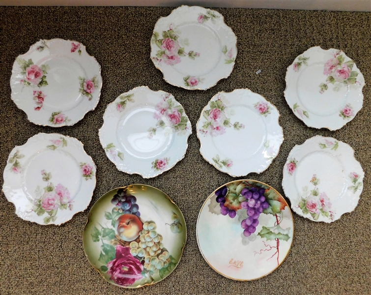 Lot of Hand Painted China Including  7 Dessert Bowls, 8 Floral 7 1/2"  Plates and 2 Hand painted with Fruit and Flowers - 8 1/2"