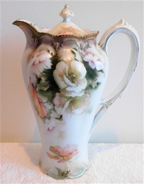 RS Prussia Chocolate Pot - Hand Painted - Red Mark 10 1/2"