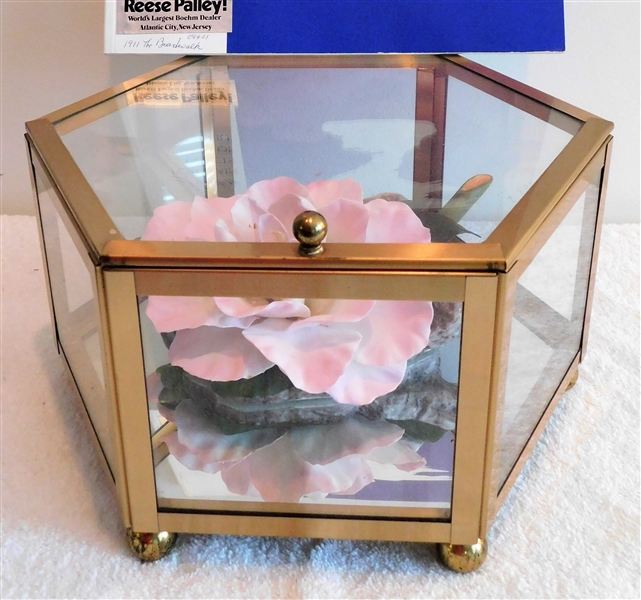 Boehm Porcelain Julia Hamiter Camellia Number 94 - Year 1981 8 3/4" across- In Glass Mirrored Bottom Case