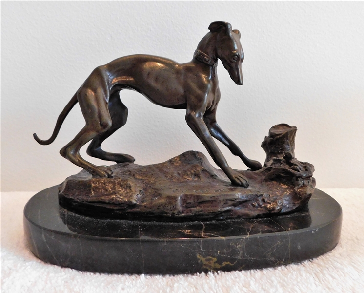 P.J. Mene Bronze Whippet Statue with Marble Base - 8" long  4 1/2" tall - French Sculptor (1810-1879) 