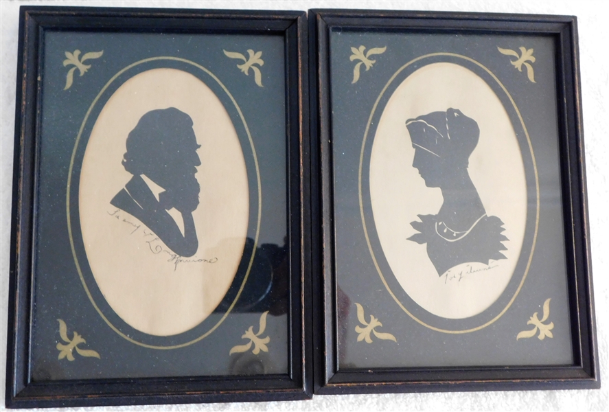 Pair of Hand Cut Framed Silhouettes - Framed - Frame Measures - 8" by 6"