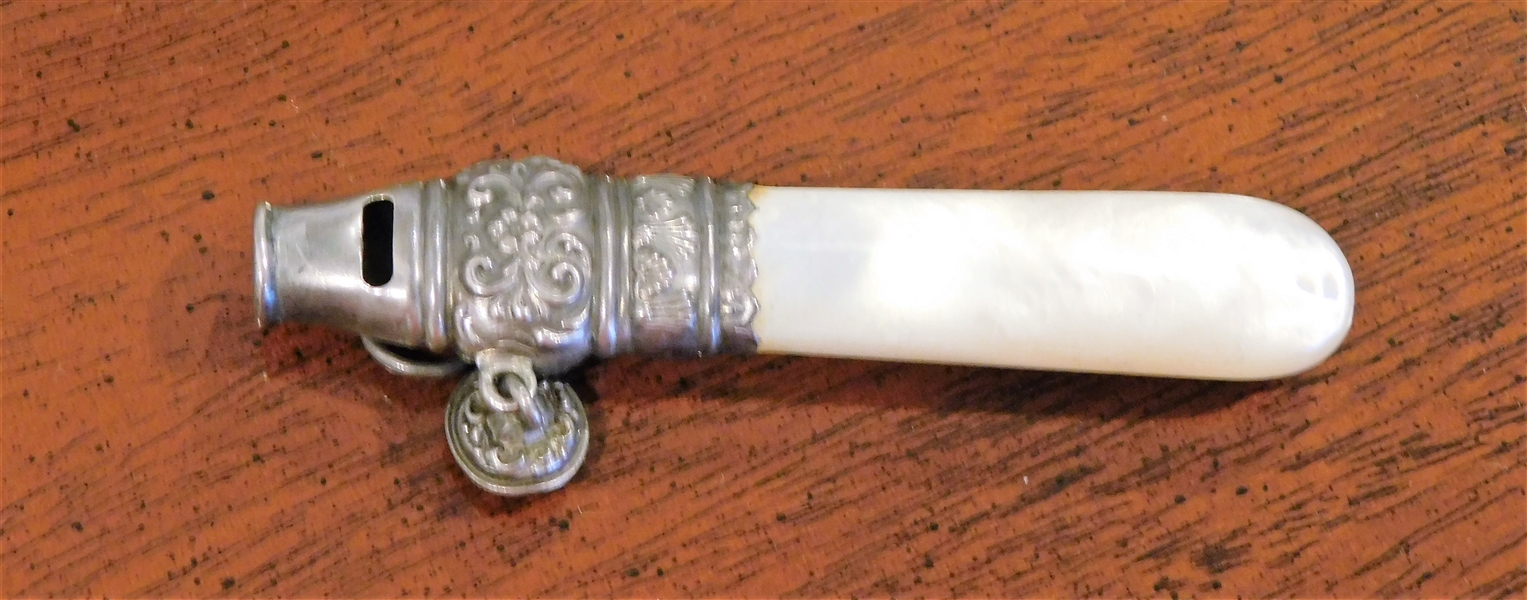Sterling Silver Pearl Handled Whistle 3"
