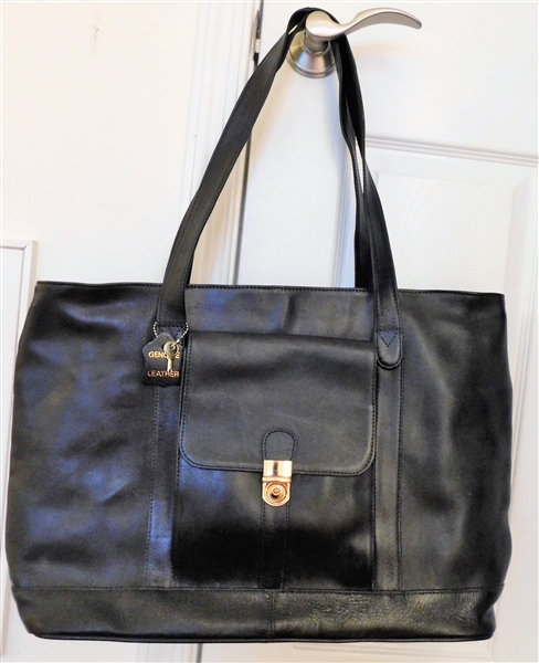 Nice Black Leather Bag with Locking Front Pouch - Like New