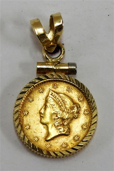 1851 $1 Dollar Gold Coin in 14kt Gold Bezel