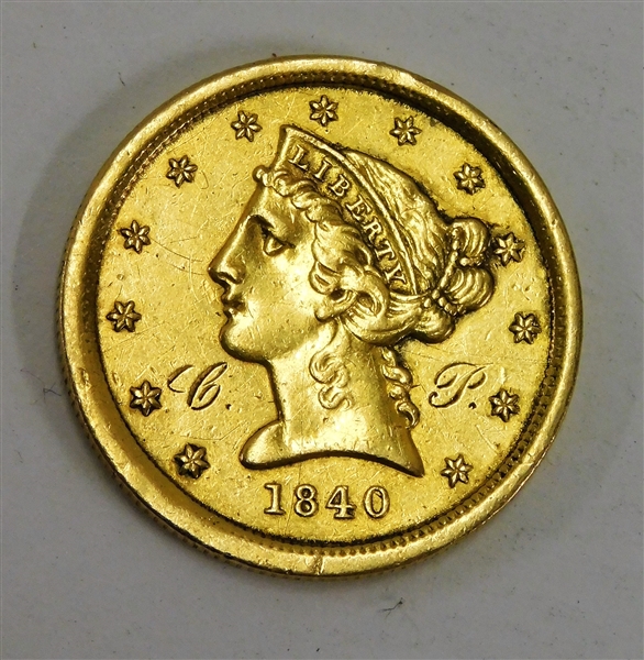 1840 $5 Dollar Gold Coin - "C P" Engraved on Front - Solder on Back 