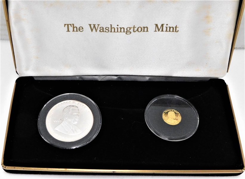 George Bush 2001 Inauguration Commemorative Coin Set - 1 Ounce  .999 Silver Coin and 1/10 Ounce .999 Gold Coin