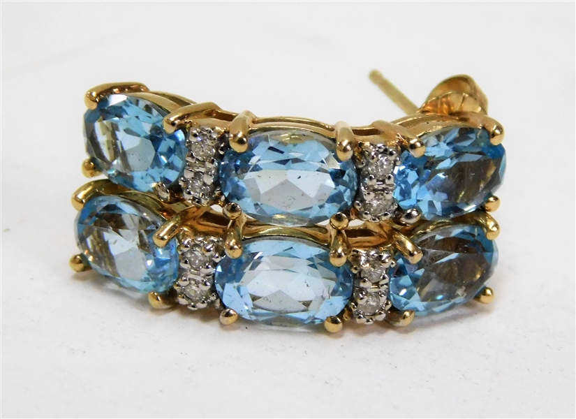 Pair of 14kt Yellow Gold Earrings with Diamonds and Blue Topaz