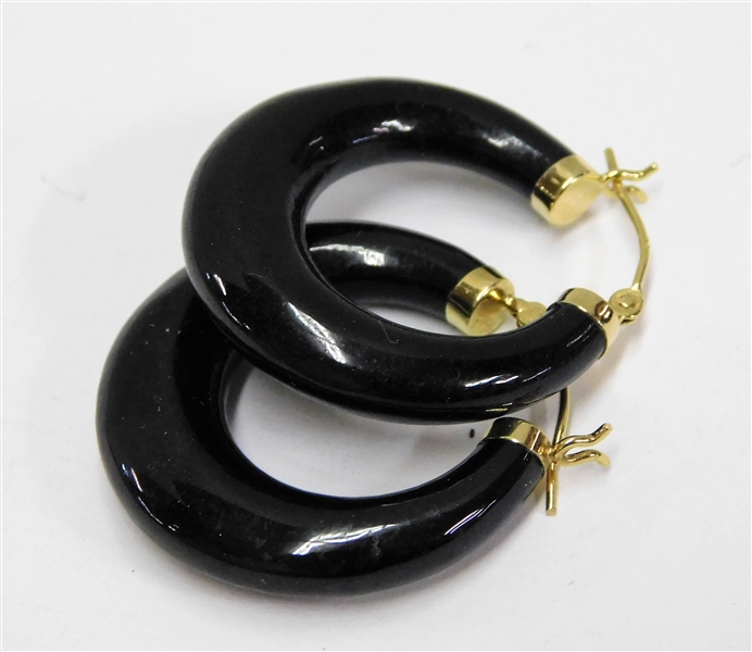 Pair of Black Onyx Earrings with 14kt Yellow Gold Posts and Findings