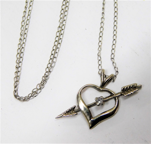 14kt White Gold Necklace with Heart and Arrow Pendant with Single Diamond