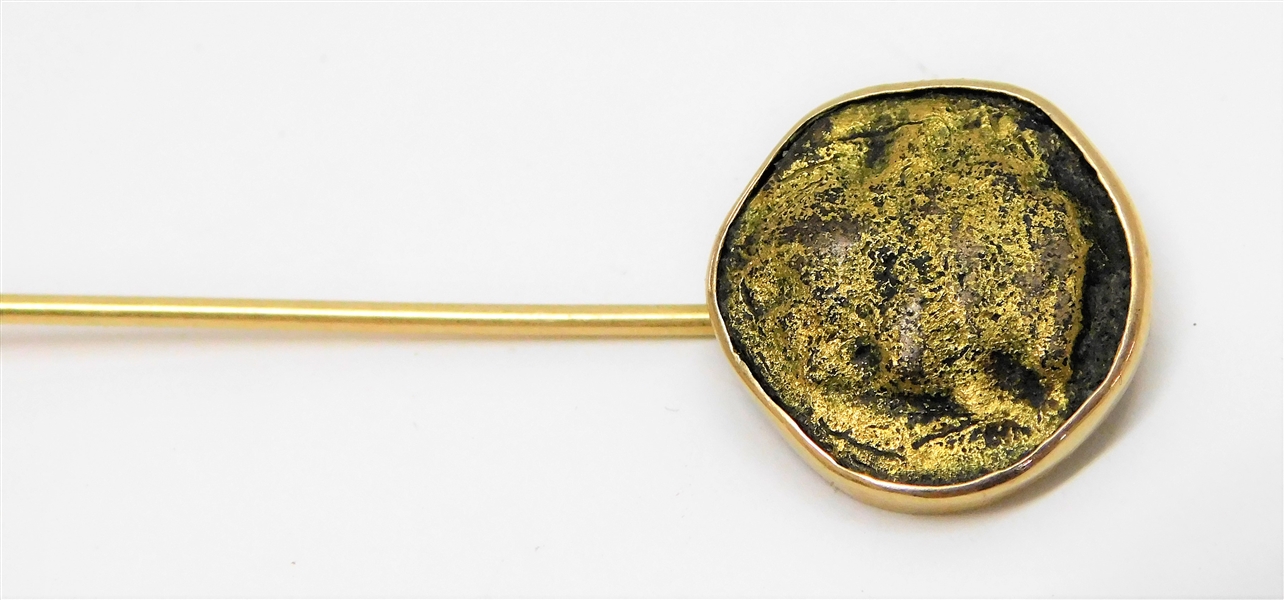 14kt Gold Stick Pin with Ancient Gold Coin- Coin Has Impression of Bee