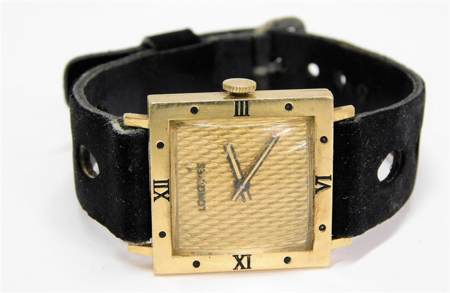 Mens 14kt Gold Longines Wrist Watch with Roman Numerals Around Case
