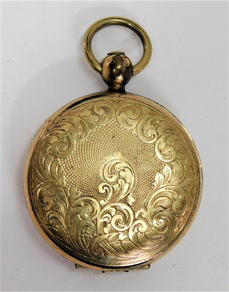 Gold Filled Pocket Watch Case Locket with Man and Woman Tin Types - Hand Engraved