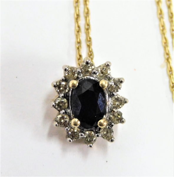 14kt Yellow Gold Diamond and Sapphire Pendant on 14kt Gold Chain