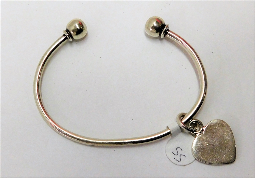 Sterling Silver Cuff Bracelet with Heart Pendant