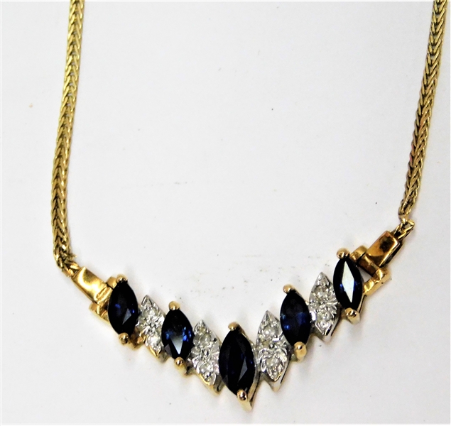 14kt Yellow Gold Sapphire and Diamond Pendant on Gold Chain