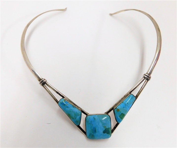 Sterling Silver and Turquoise V Necklace 